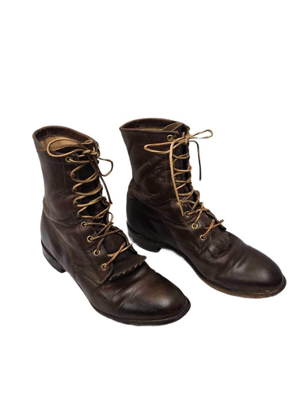 Vintage Justin 545 Kiltie Roper Brown Leather Western Lace-Up Boots